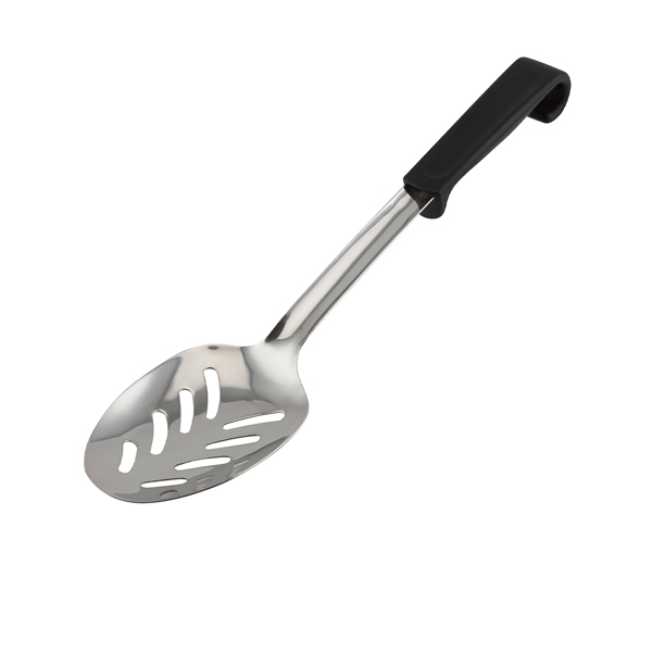 Genware Plastic Handle Spoon Slotted Black - 577-05