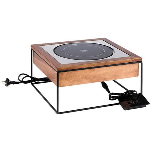 4 Piece Induction Station (includes 1 x Induction Hotplate with controller 24cm 900 watt  1 x Black Metal Stand 1 x Oiled Walnut Wood Frame 1 x Stainless Steel Frame) - 12275