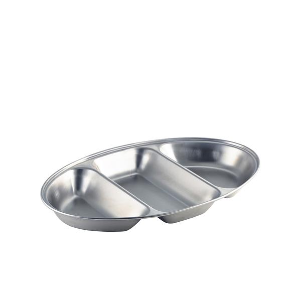 GenWare Stainless Steel Three Division Oval Vegetable Dish 35cm/ 14 - 12563