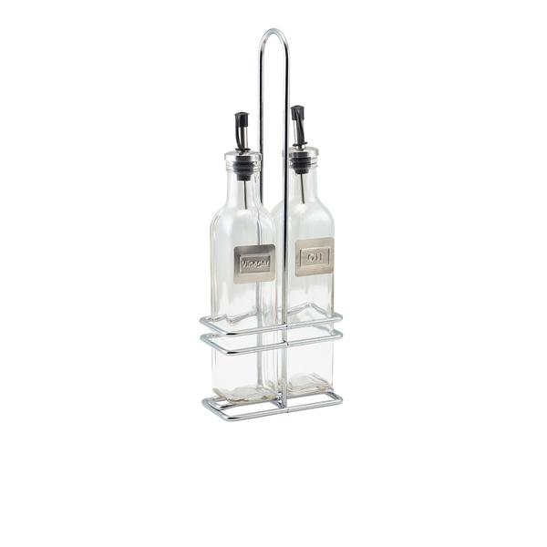 Square Glass Oil & Vinegar With Chrome Stand - 2016