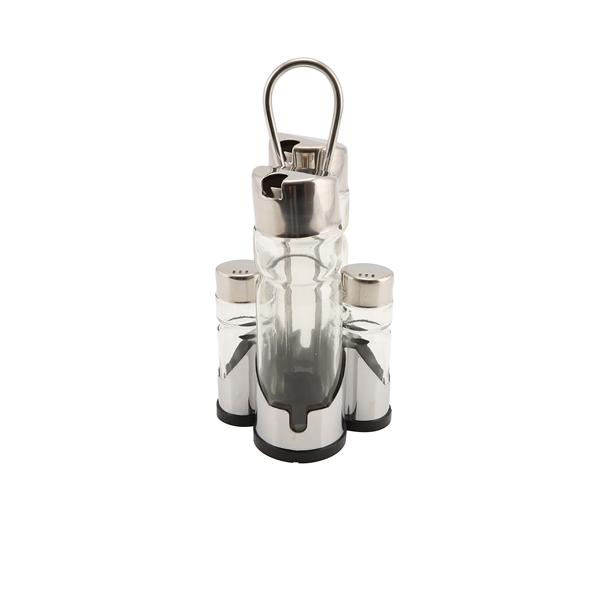 Genware Oil  Vinegar & Cruet Set with Stand - 4017