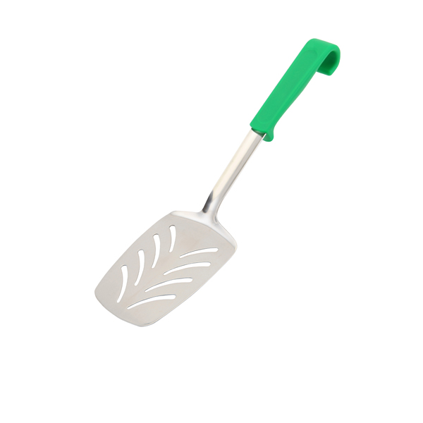 Genware Plastic Handle Slotted Turner Green - 577-02G