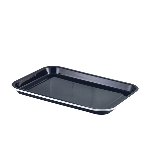 Enamel Serving Tray Black with White Rim 33.5x23.5x2.2cm - 942933BK
