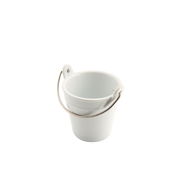 Genware Ceramic Bucket W/ St/St Handle 9cm Dia - B4246 (Pack of 6)