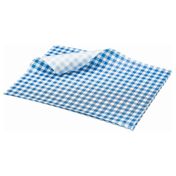 Greaseproof Paper Blue Gingham Print 25 x 20cm - PN1487GB