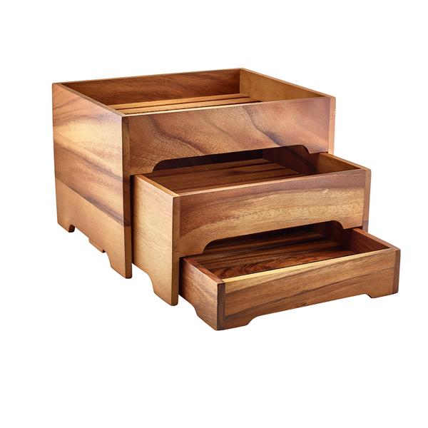 GenWare Acacia Wood 3 Tier Display Stand GN 1/2 - RSR-WDS12