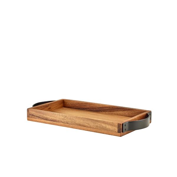GenWare Acacia Wood Serving Tray with Metal Handles 32.5 x 17.5cm - WST3217