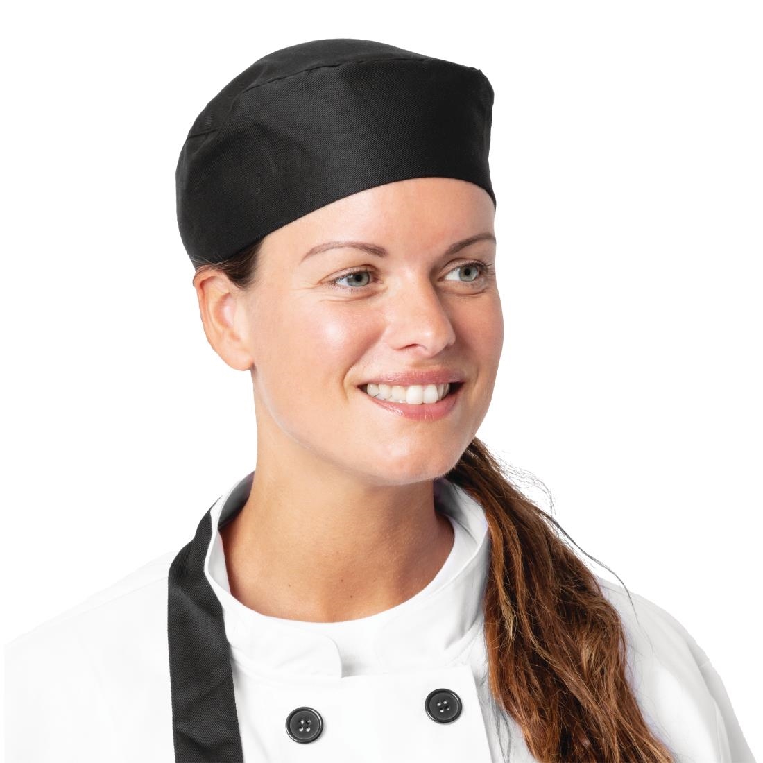 Nisbets Essentials Chef Skull Caps Black (Pack of 2)
