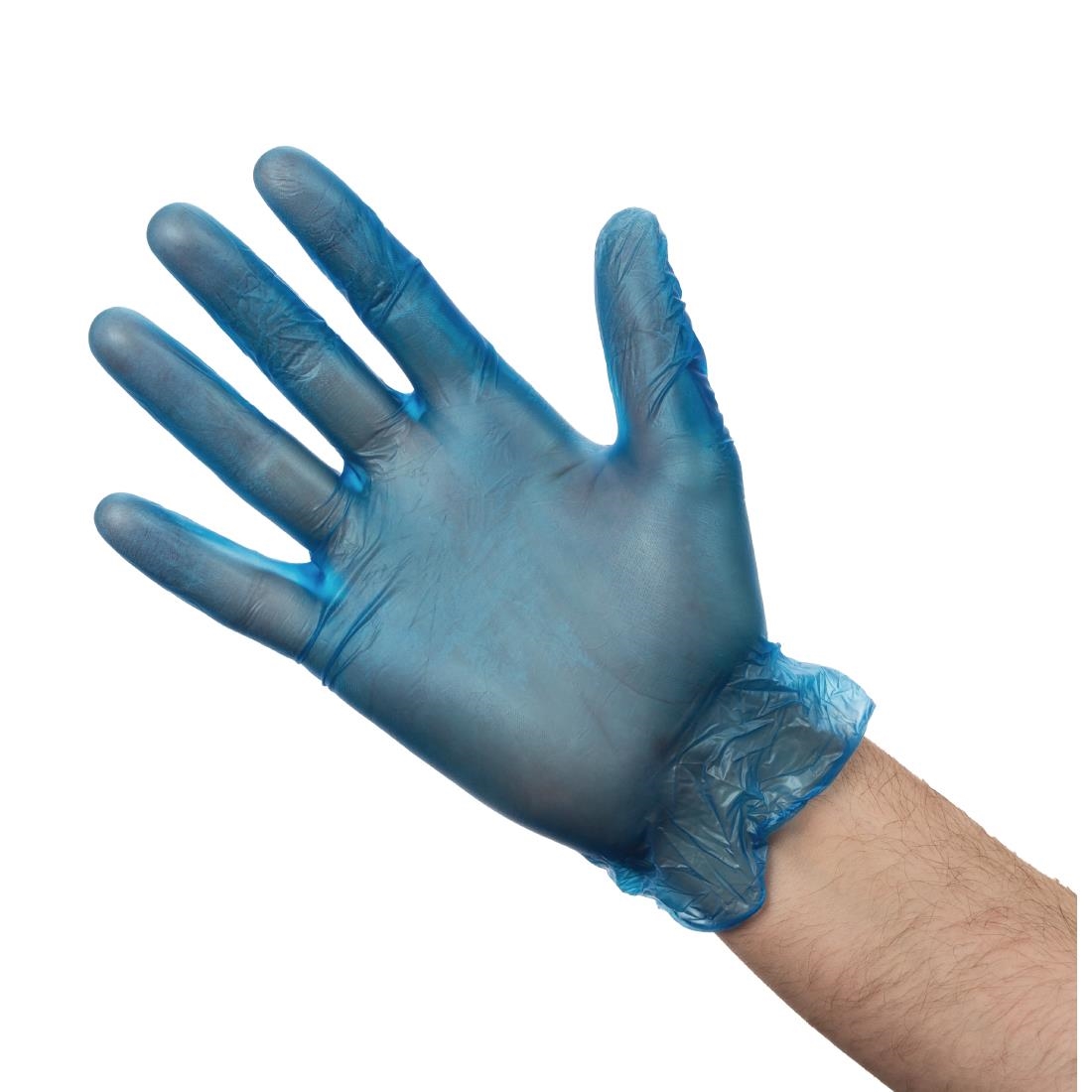 Vogue Powdered Vinyl Gloves Blue Small (Pack of 100)