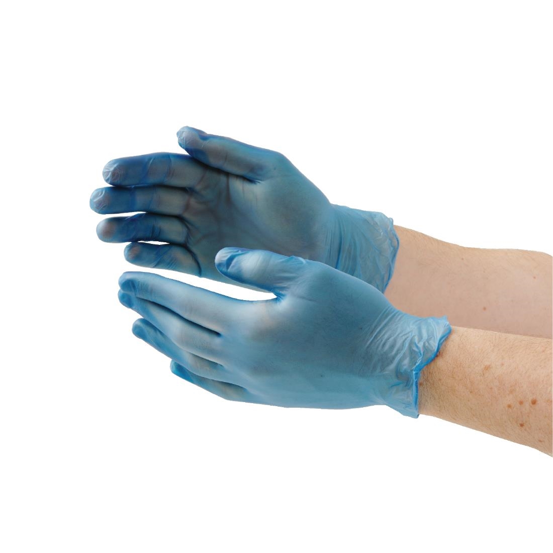 Vogue Powder-Free Vinyl Gloves Blue Medium (Pack of 100)