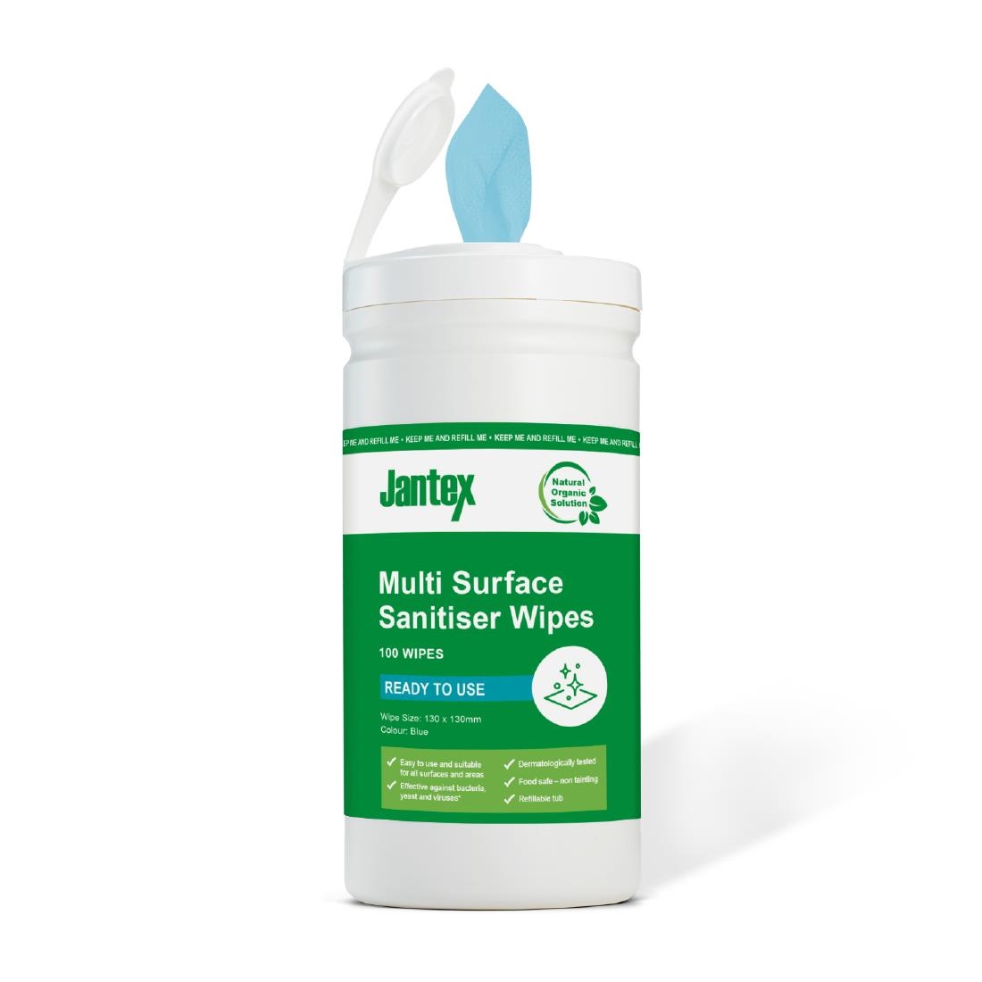 Jantex Green RTU Probe Sanitiser Wipes Starter Tub 130mm (Pack of 100)