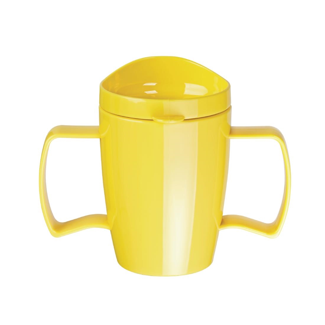 Olympia Kristallon Heritage Double-Handled Mugs with Lids Yellow 300ml (Pack of 4)